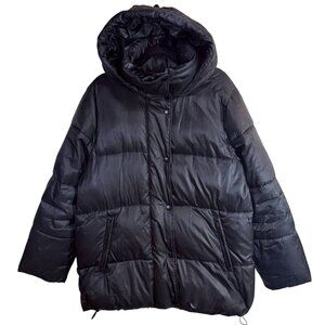 GAP S Tall Recycled Puffer Jacket Black Detachable Hood‎ Water Resistant Winter